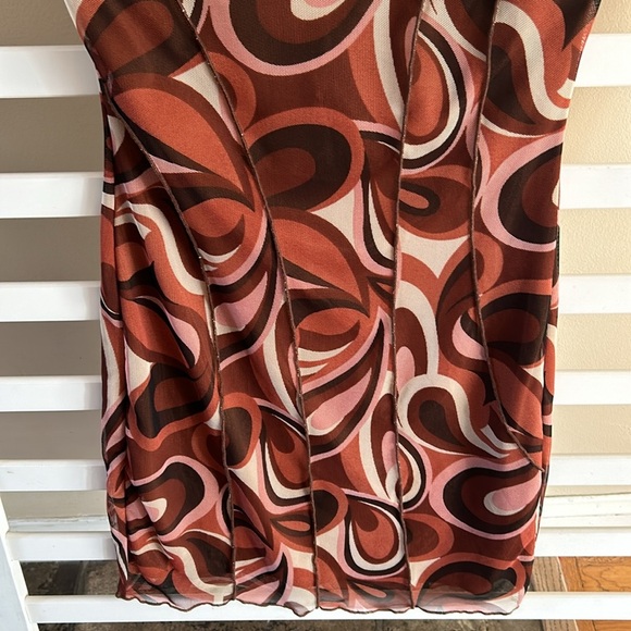 NWT Modern Haze Brown Groovy Swirl Mini Dress Size Large - Picture 9 of 9